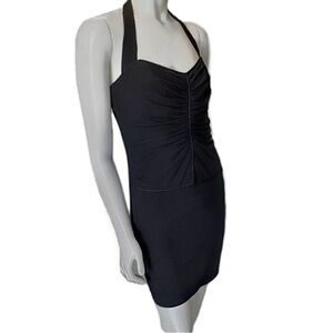 👗🔵 UNGARO PARALLELE PARIS Women’s Halter Ruched Mini Dress Black Y2K Sz M *READ*